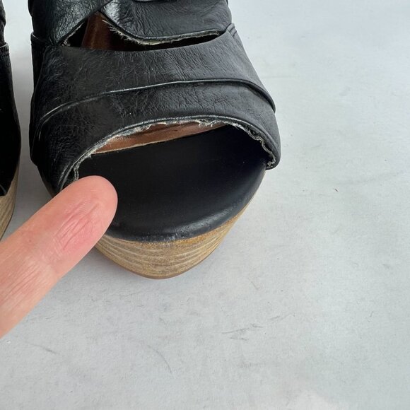 Seychelles Sandals Womens 8.5 Black Leather Wedge Stacked Heel Criss‎ Cross - Picture 8 of 15